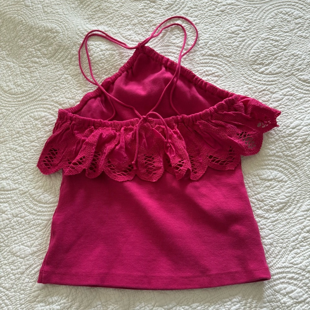 NWOT Anthropologie Ruffled Halter Tank Top Eyelet - Picture 3 of 6
